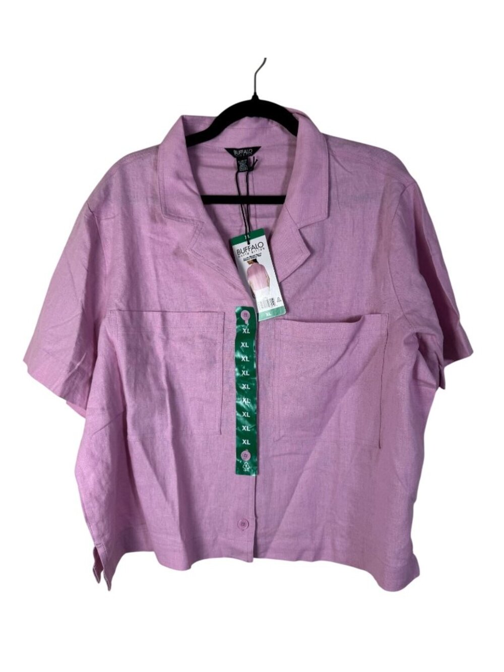 NEW Buffalo Womens Pink Linen Blend Short Sleeve Button Up Shirt Top size XL
